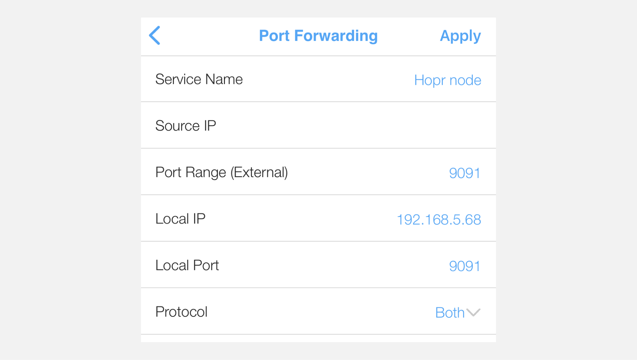 Portforwarding rule